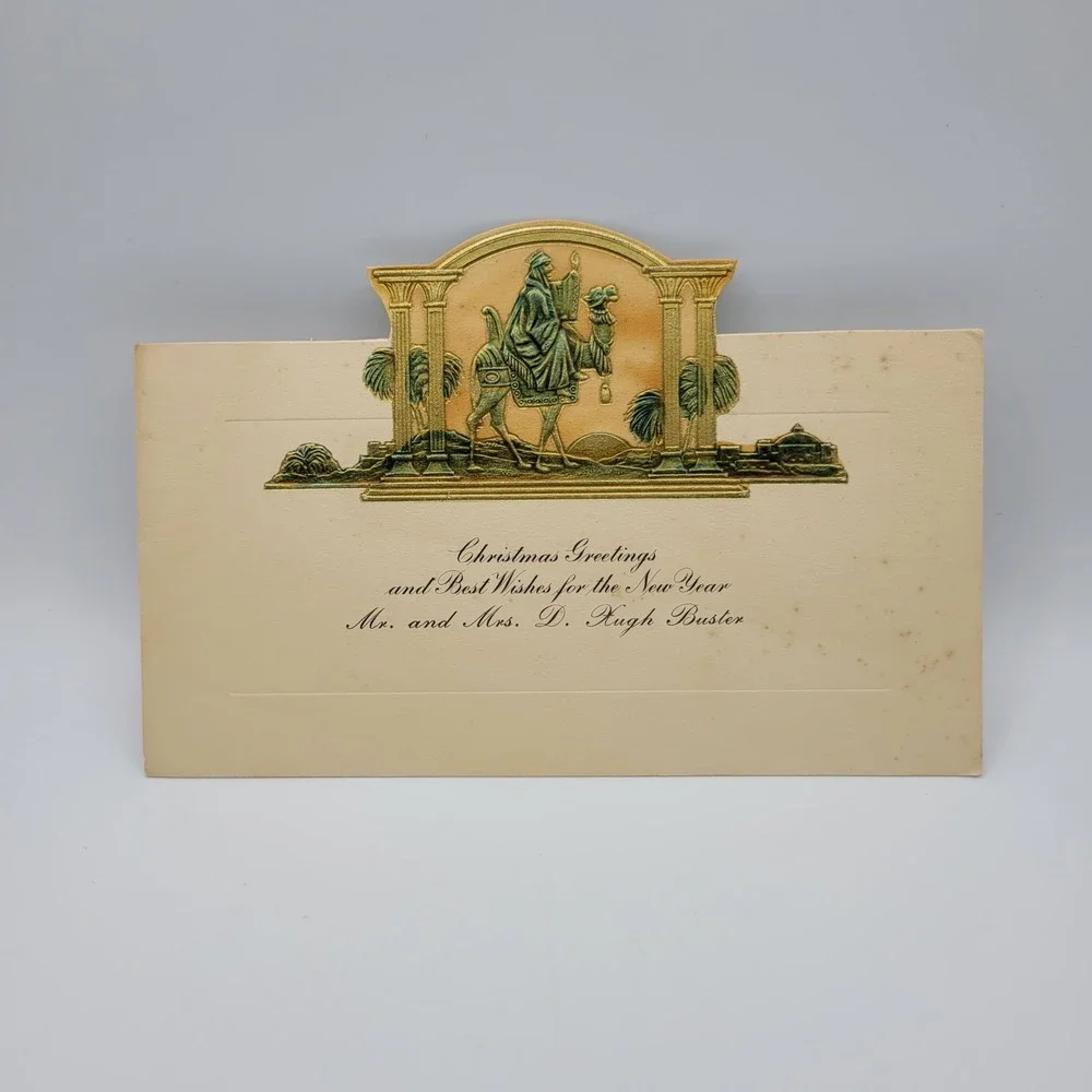 Vintage Christmas Greetings Card Wise Man Camel Holiday New Year Card